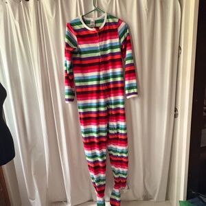 Lands End Women's One Piece With Feet PJs Multi-Color Stripes. Zip front - 14